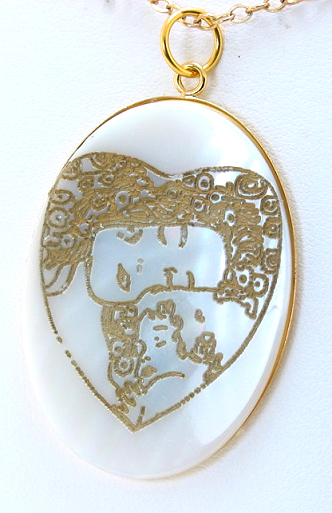 Mother and Child, Art Etching Mother Of Pearl Pendant