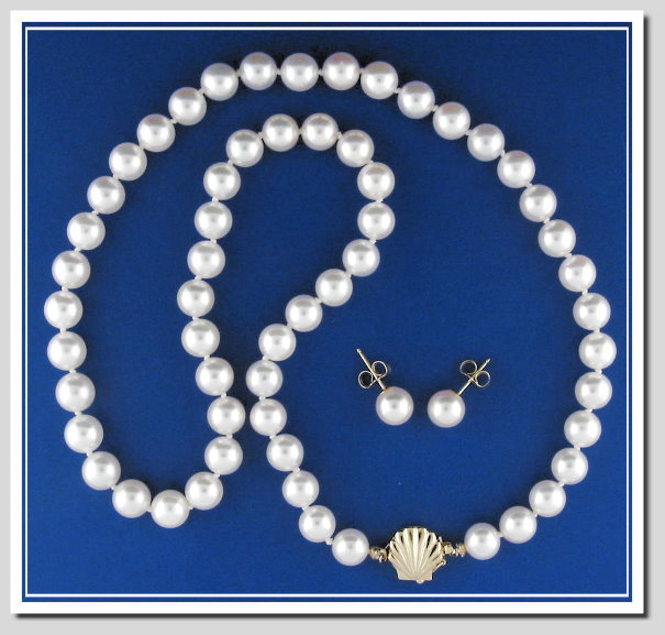 AA Grade 7-7.5MM Chinese Akoya Cultured Pearl  16in. Necklace/Earring Set 14K