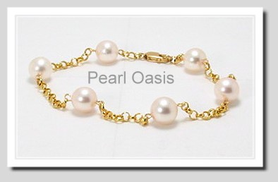 Tin Cup Bracelet w/7-7.5MM Akoya Cultured Pearls, 14K Yellow Gold, 7 In.