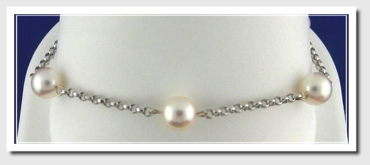 Tin Cup Bracelet w/7-7.5MM Akoya Cultured Pearls, 14K White Gold, 7 In.