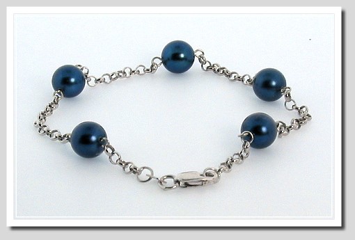 7-7.5MM Black Akoya Cultured Pearl Tin Cup Bracelet 14K Gold 7In