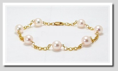 Tin Cup Bracelet w/7-7.5MM White Japanese Akoya Cultured Pearls, 14K Yellow Gold, 8 In. 