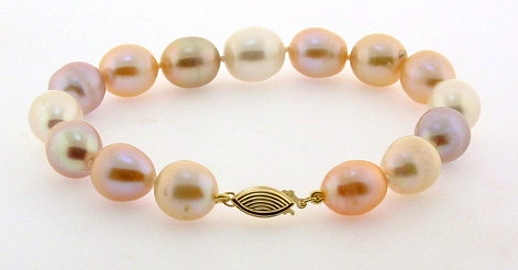 10X12MM - 11.5X12.7MM Multi Color Freshwater Pearl Bracelet 14K Clasp 8.3in.