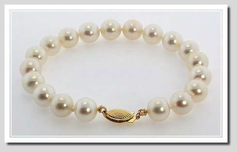 AA+ 9-9.5MM White FW Pearl Bracelet 14K Yellow Gold Clasp, 8in. 