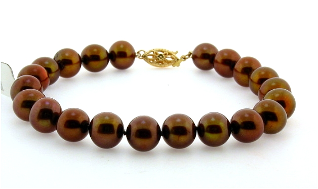 8-8.5MM Chocolate Brown Freshwater Pearl Bracelet 14K Clasp 8in