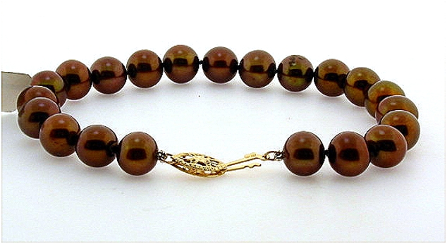 8-8.5MM Chocolate Brown Freshwater Pearl Bracelet 14K Clasp 8in