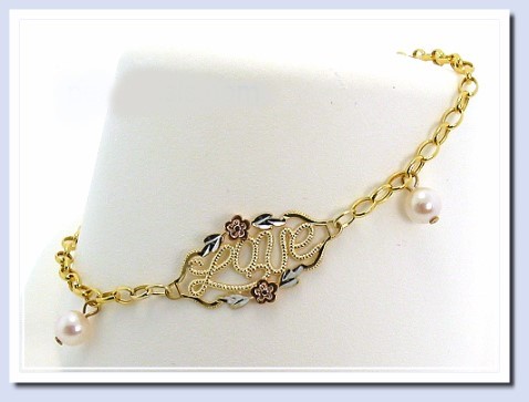 Love Bracelet with 5MM Akoya Pearl Charms 10K Gold 7.25in 