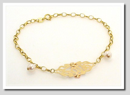 Love Bracelet with 5MM Akoya Pearl Charms 10K Gold 7.25in 