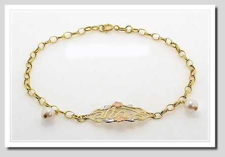 Love Bracelet with 5MM Akoya Pearl Charms 10K Gold 7.25in 