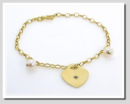 6-6.5MM Akoya Pearl Charm & Diamond Heart Bracelet 10K Gold 7.25in 