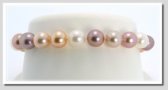 AAA Grade 8-8.5MM Natural Multi-Color Freshwater Pearl Bracelet 14K Gold 7in.