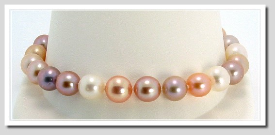 AAA Grade 8-8.5MM Natural Multi-Color Freshwater Pearl Bracelet 14K Gold 8in.