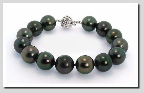 12-12.6MM Black Tahitian Pearl Bracelet 14K Diamond Clasp 7.8in. 