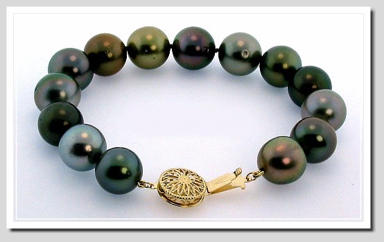 12.5-13.6MM Multi Color Tahitian Pearl Bracelet 14K Clasp 8.2in. 