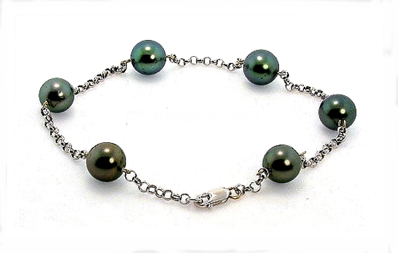 8.1MM -8.8MM Peacock Tahitian Pearl Tin Cup Bracelet 14K White Gold 8in
