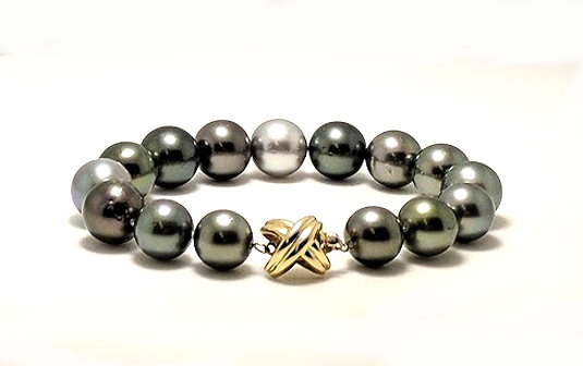 11MM - 12.2MM Multi Color Round Tahitian Pearl Bracelet, 14K Clasp, 8in