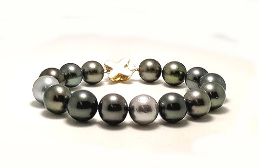 11MM - 12.2MM Multi Color Round Tahitian Pearl Bracelet, 14K Clasp, 8in