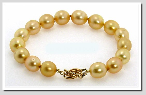 9.8MM - 10.8X12.6MM Golden South Sea Pearl Bracelet 18K Clasp 8in.