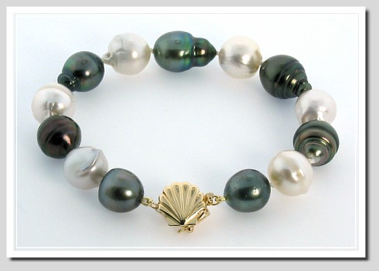 9.8MM - 10.6X16MM Tahitian & South Sea Pearl Bracelet 14K Clasp 7.25in.