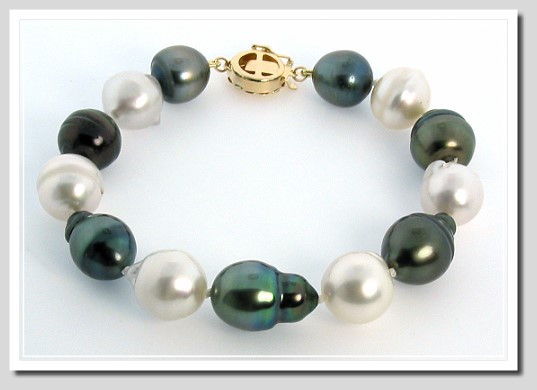 9.8MM - 10.6X16MM Tahitian & South Sea Pearl Bracelet 14K Clasp 7.25in.