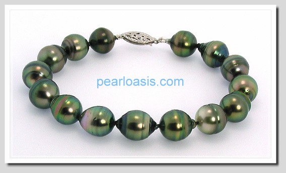 10-11MM Baroque Tahitian Pearl Bracelet 14K White Gold 8in.