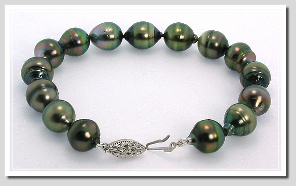 10-11MM Baroque Tahitian Pearl Bracelet 14K White Gold 8in.