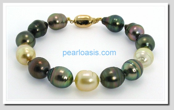 10X12MM -11X13MM Baroque Tahitian & South Sea Pearl Bracelet 14K Yellow Gold 8in.