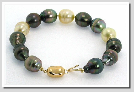 10X12MM -11X13MM Baroque Tahitian & South Sea Pearl Bracelet 14K Yellow Gold 8in.