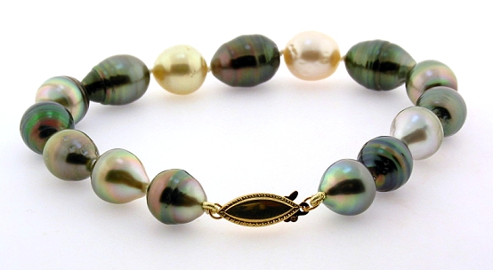 10X11MM -11.2X14.6MM Tahitian & South Sea Pearl Bacelet 14K Yellow Gold Clasp 8.5in