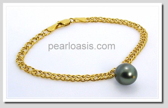 10.4X11.6MM Gray Tahitian Pearl Dangle Bracelet 10K Gold 7in.