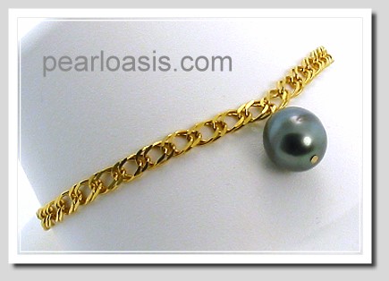 10.4X11.6MM Gray Tahitian Pearl Dangle Bracelet 10K Gold 7in.