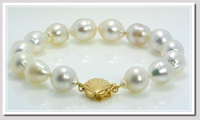 9.9x11.3MM - 10.6x12.4MM White Baroque South Sea Pearl Bracelet 14K Clasp 7.5in