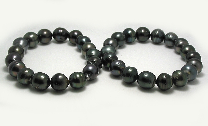Tahitian Pearl Bracelet Set: 10.6MM-11.8MM Black Semi Round Tahitian Pearls 8in