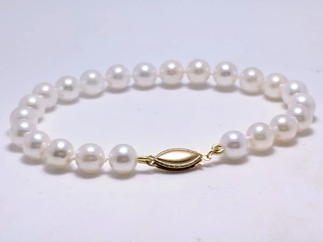 AA 6.5-7MM White Chinese Akoya Cultured Pearl Bracelet 14K Clasp
