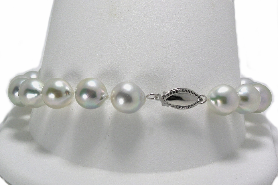 8.5-9MM Semi Baroque Silver Gray Japanese Akoya Pearl Bracelet 14K Clasp 8in
