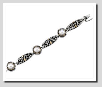7MM Freshwter Cultured Pearl Bracelet, Sterling  Silver/14K Gold 7in.