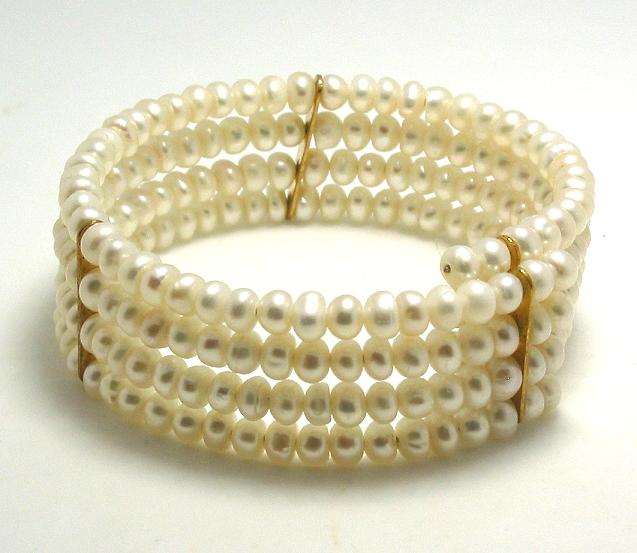 Four Row 4.5-5MM White Freshwater Pearl Bancle, 7in