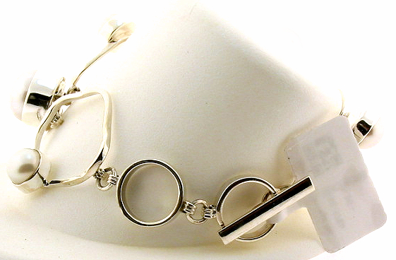 8MM - 12MM White Freshwater Pearl Silver Link Bracelet 7-8in
