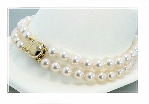AA Double Strand 6-6.5MM Akoya Pearl Bracelace 14K Clasp 7in.