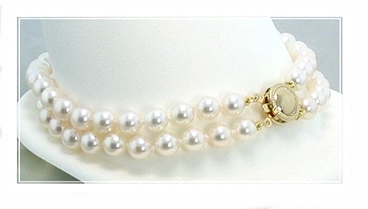 AA Double Strand 6-6.5MM Akoya Pearl Bracelace 14K Clasp 8in.