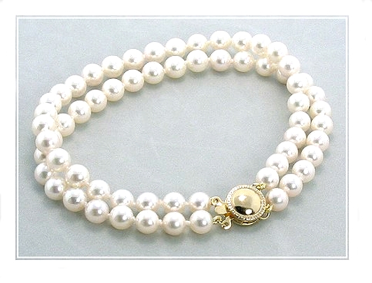AA Double Strand 6-6.5MM Akoya Pearl Bracelace 14K Clasp 8in.