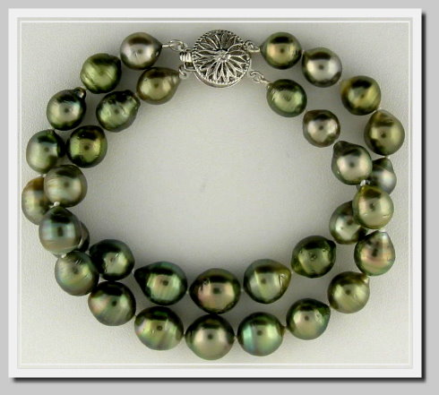 Double Strand 8X9MM-9.5X11MM Dark Gray Tahitian Pearl Bracelet 14KW Clasp 8 in.
