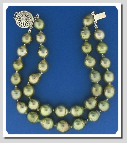 Double Strand 8X9MM-9.5X11MM Dark Gray Tahitian Pearl Bracelet 14KW Clasp 8 in.