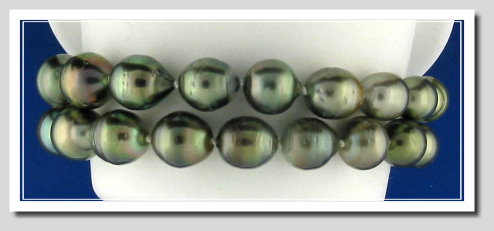 Double Strand 8X9MM-9.5X11MM Dark Gray Tahitian Pearl Bracelet 14KW Clasp 8 in.