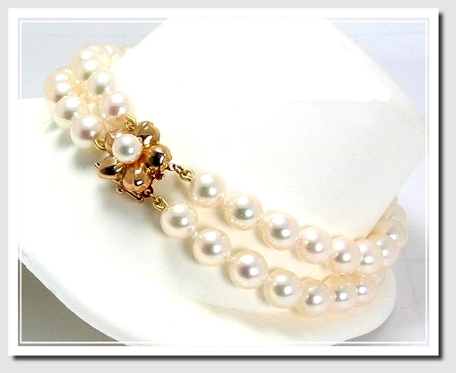 AA+ 6.5-7MM Akoya Pearl Double Strand Bracelet 14K Clasp 8in