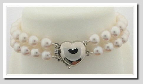 AA 7-7.5MM Akoya Chinese Cultured Pearl Double Strand Bracelet 14K Heart Clasp 8in