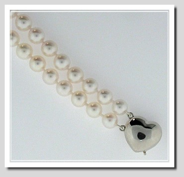 AA 7-7.5MM Akoya Chinese Cultured Pearl Double Strand Bracelet 14K Heart Clasp 8in
