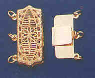 Rectagle filigree 3 strands clasp 14K Yellow Gold