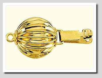 9MM Corrugated Ball Safety Clasp 14K Yellow Gold For Pearls 7-8MM
