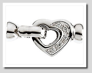 Designer Fold-Over Snap Lock Diamond Heart Clasp 14K White Gold For Pearls 7-9MM Easy Operated